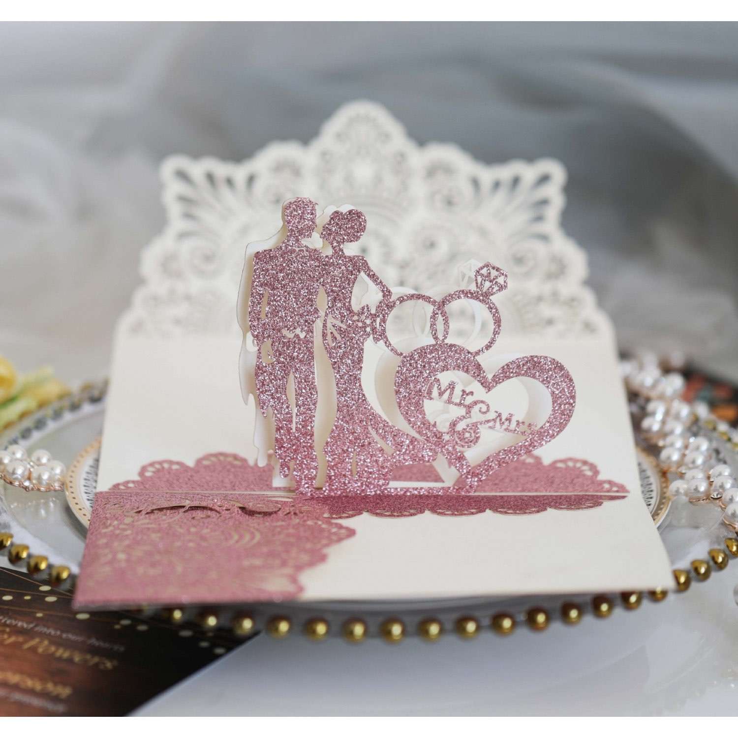 3D Marriage Invitation Card Laser Cut Invitation Wedding Card Glitter Paper